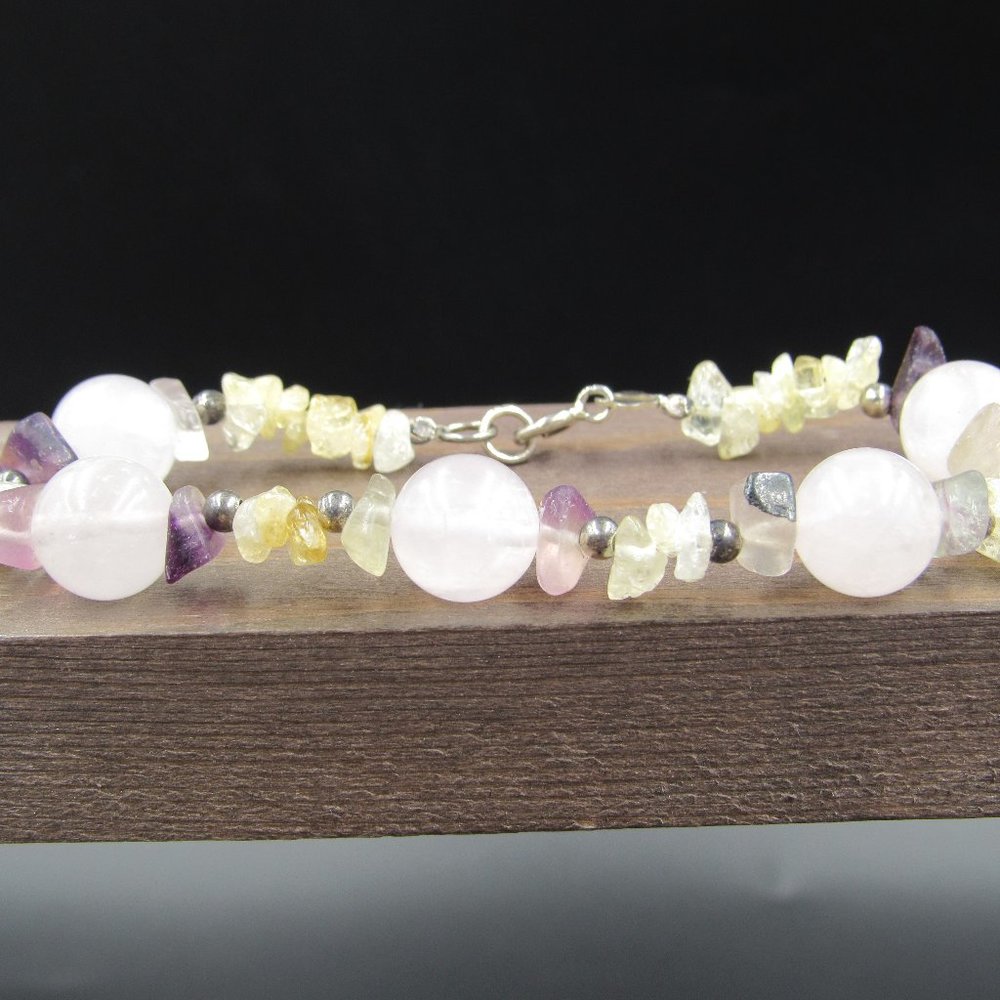 7" Sterling Silver Rose Quartz Amethyst Bracelet